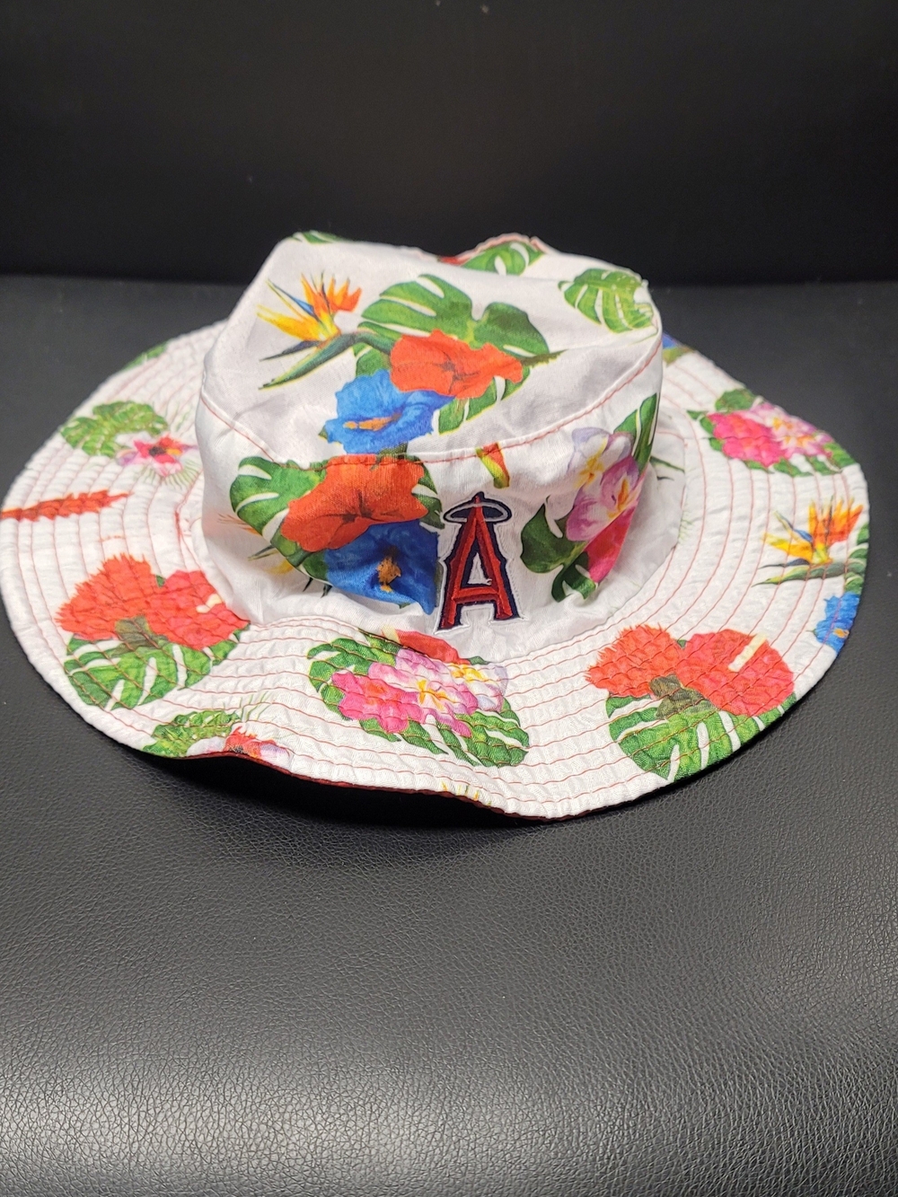 Angels Floral Bucket Hat - White with Red, Blue & Green Accents